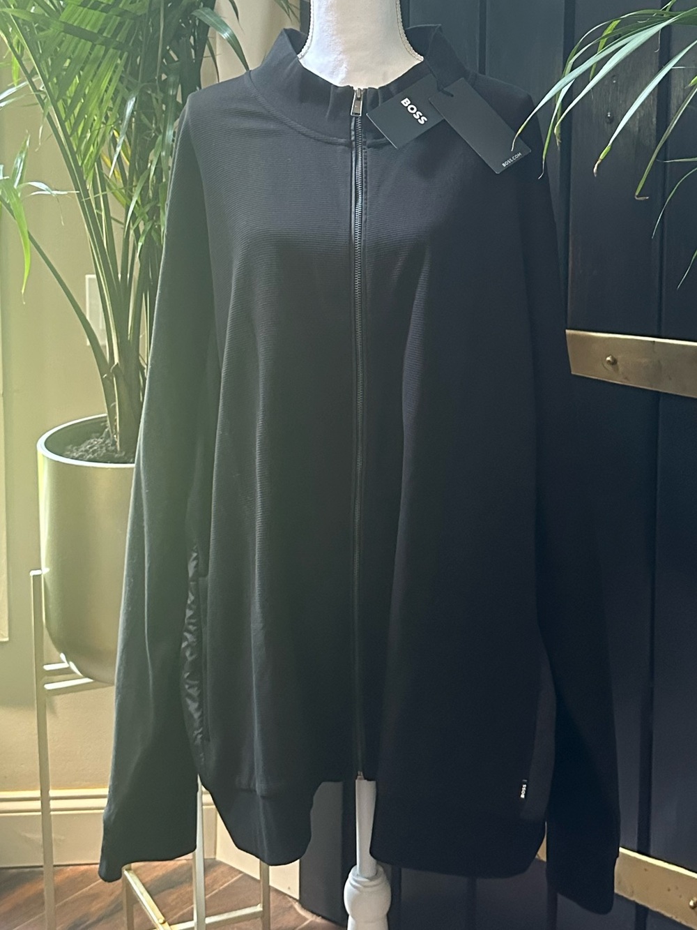 NWT HUGO BOSS Cardigan Men’s Black Zip-Up Jacket Coat Big and Tall XXXL 3XL
